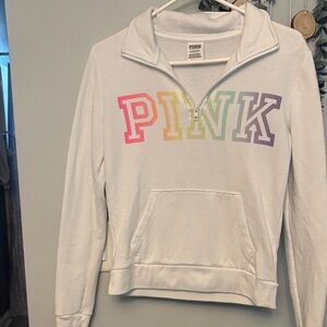 PINK Victoria's Secret White Cowl Neck Sweater with Multicolor Logo